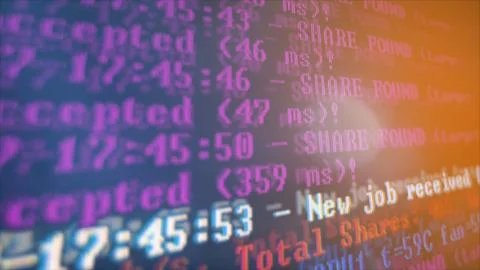 Mining Cryptocurrency process program on display PC. Using Software. Share Found Stockfoto's