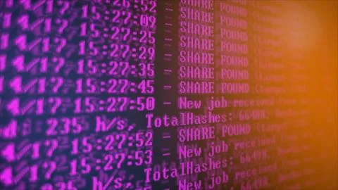 Mining Cryptocurrency process program on display PC. Using Software. Share Fo Foto stock