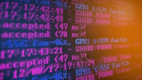 Mining Cryptocurrency process program on display PC. Using Software. Share Fo 写真素材