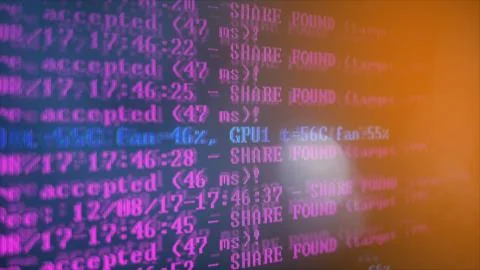 Mining Cryptocurrency process program on display PC. Using Software. Share Fo Stock Photos