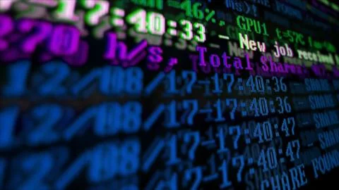 Mining Cryptocurrency process program on display PC. Using Software. Share Fo Stock Photos