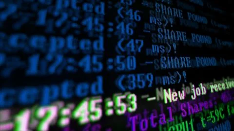 Mining Cryptocurrency process program on display PC. Using Software. Share Fo Stock Photos