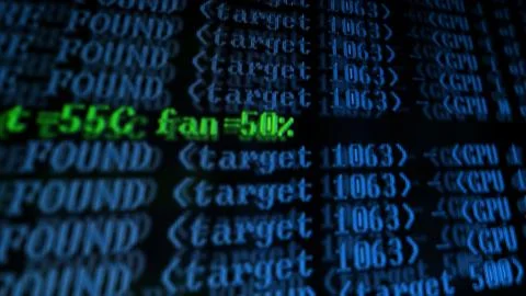 Mining Cryptocurrency process program on display PC. Using Software. Share Fo Foto stock