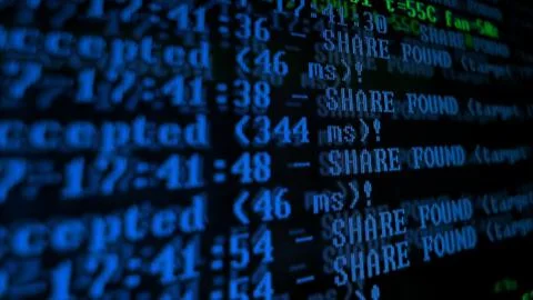 Mining Cryptocurrency process program on display PC. Using Software. Share Fo Stock Photos