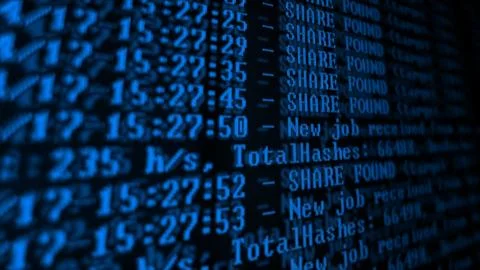 Mining Cryptocurrency process program on display PC. Using Software. Share Fo Stock Photos