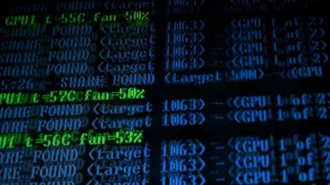 Mining Cryptocurrency process program on display PC. Using Software. Share Fo Foto stock