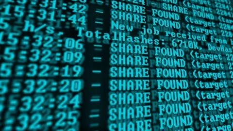 Mining Cryptocurrency process program on display PC. Using Software. Share Fo Stock Photos