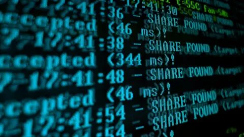 Mining Cryptocurrency process program on display PC. Using Software. Share Fo 写真素材