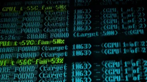 Mining Cryptocurrency process program on display PC. Using Software. Share Fo Foto stock