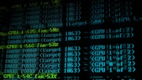 Mining Cryptocurrency process program on display PC. Using Software. Share Fo 写真素材