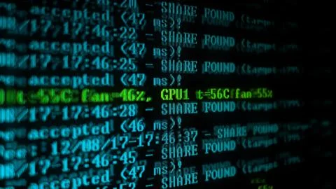 Mining Cryptocurrency process program on display PC. Using Software. Share Fo Stock-Fotos