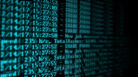 Mining Cryptocurrency process program on display PC. Using Software. Share Fo Stock Photos