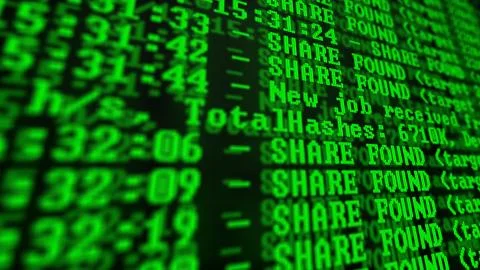 Mining Cryptocurrency process program on display PC. Using Software. Share Fo 写真素材