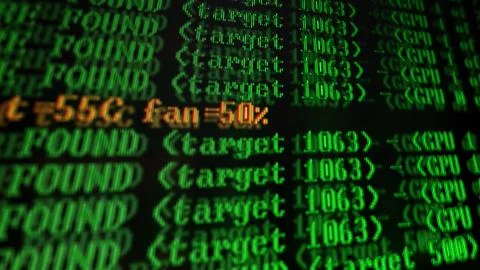 Mining Cryptocurrency process program on display PC. Using Software. Share Fo Foto stock