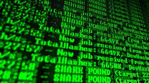 Mining Cryptocurrency process program on display PC. Using Software. Share Fo Foto stock