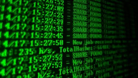 Mining Cryptocurrency process program on display PC. Using Software. Share Fo Stock-Fotos