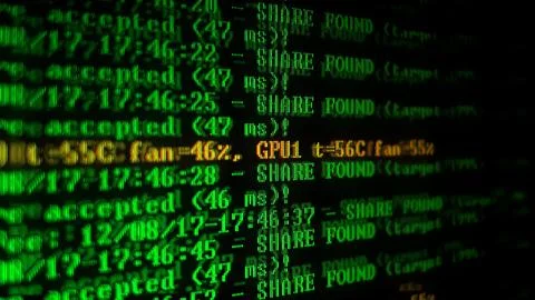 Mining Cryptocurrency process program on display PC. Using Software. Share Fo Foto stock