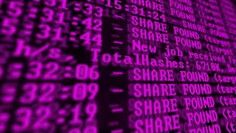 Mining Cryptocurrency process program on display PC. Using Software. Share Fo Foto stock