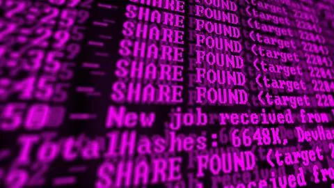 Mining Cryptocurrency process program on display PC. Using Software. Share Fo Foto stock