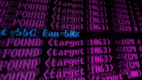 Mining Cryptocurrency process program on display PC. Using Software. Share Fo Foto stock