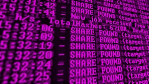 Mining Cryptocurrency process program on display PC. Using Software. Share Fo Stockfoto's