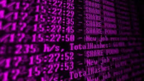 Mining Cryptocurrency process program on display PC. Using Software. Share Fo 写真素材