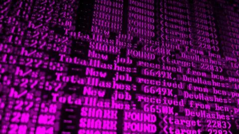 Mining Cryptocurrency process program on display PC. Using Software. Share Fo Stock Photos