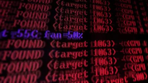 Mining Cryptocurrency process program on display PC. Using Software. Share Fo Stock Photos