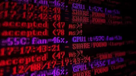 Mining Cryptocurrency process program on display PC. Using Software. Share Fo Foto stock