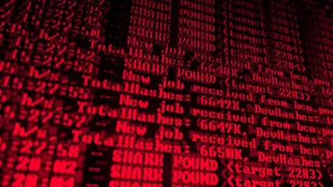 Mining Cryptocurrency process program on display PC. Using Software. Share Fo Foto stock