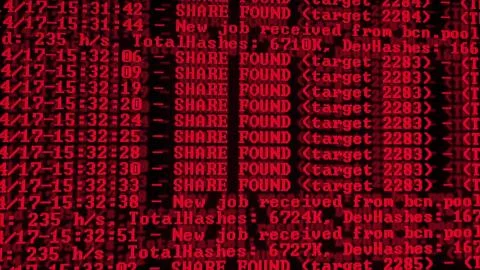 Mining Cryptocurrency process program on display PC. Using Software. Share Fo Stock Photos