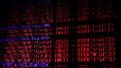 Mining Cryptocurrency process program on display PC. Using Software. Share Fo Stock Photos