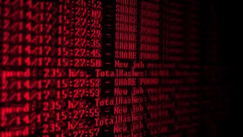 Mining Cryptocurrency process program on display PC. Using Software. Share Fo Stock Photos