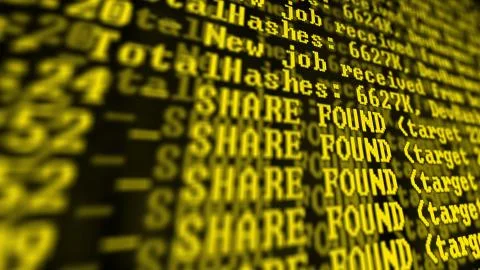 Mining Cryptocurrency process program on display PC. Using Software. Share Fo Foto stock