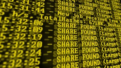 Mining Cryptocurrency process program on display PC. Using Software. Share Fo Stock Photos