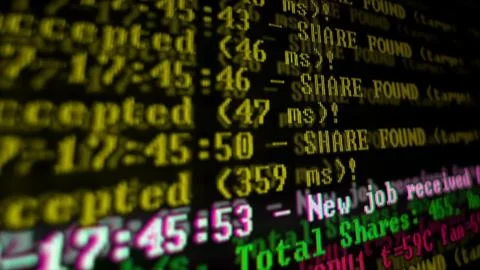 Mining Cryptocurrency process program on display PC. Using Software. Share Fo Stock Photos