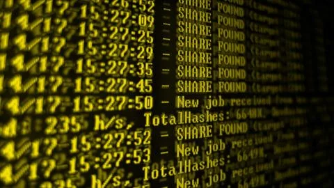 Mining Cryptocurrency process program on display PC. Using Software. Share Fo 写真素材