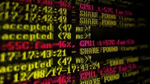 Mining Cryptocurrency process program on display PC. Using Software. Share Fo Stock Photos