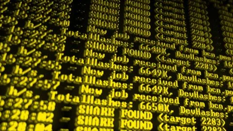 Mining Cryptocurrency process program on display PC. Using Software. Share Fo Foto stock