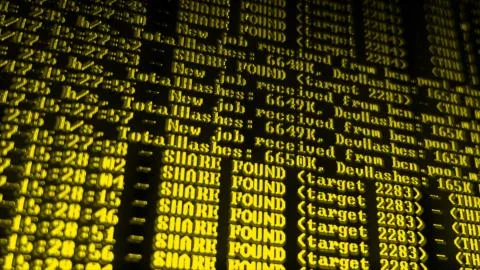 Mining Cryptocurrency process program on display PC. Using Software. Share Fo Foto stock