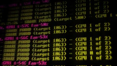 Mining Cryptocurrency process program on display PC. Using Software. Share Fo 写真素材