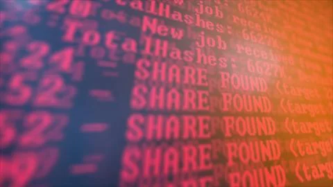 Mining Cryptocurrency process program on display PC. Using Software. Share Fo Foto stock