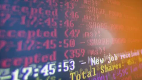 Mining Cryptocurrency process program on display PC. Using Software. Share Fo 写真素材