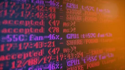 Mining Cryptocurrency process program on display PC. Using Software. Share Fo Foto stock