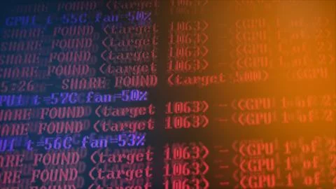 Mining Cryptocurrency process program on display PC. Using Software. Share Fo Foto stock