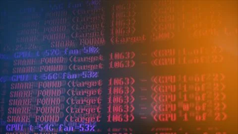 Mining Cryptocurrency process program on display PC. Using Software. Share Fo Stock Photos