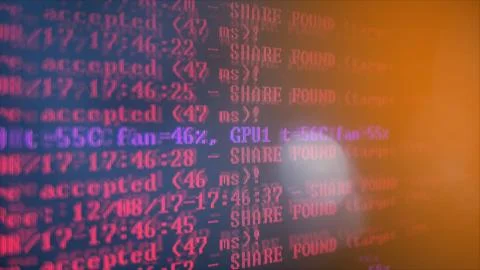 Mining Cryptocurrency process program on display PC. Using Software. Share Fo Foto stock