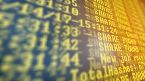 Mining Cryptocurrency process program on display PC. Using Software. Share Fo Foto stock