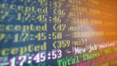 Mining Cryptocurrency process program on display PC. Using Software. Share Fo Foto stock