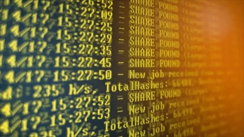 Mining Cryptocurrency process program on display PC. Using Software. Share Fo Stockfoto's